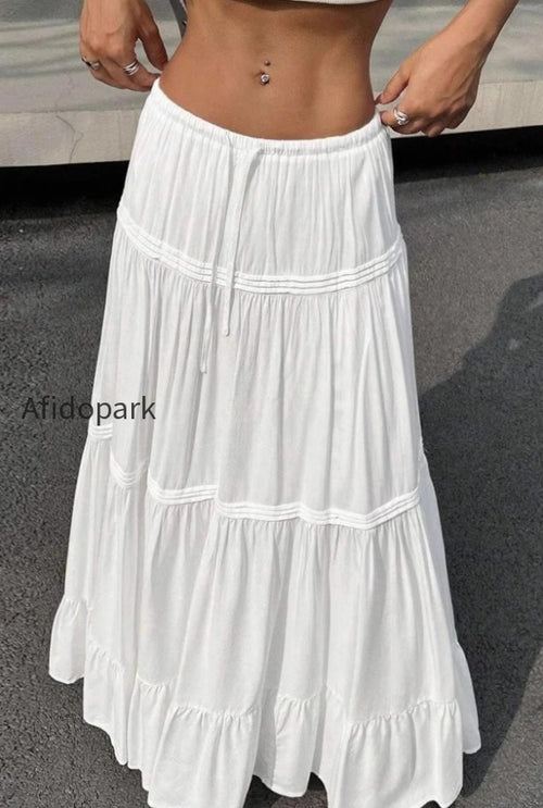 Ballet Gentle White Low Waist A Line Maxi Skirt