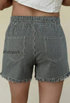 striped-raw-hem-denim-shorts