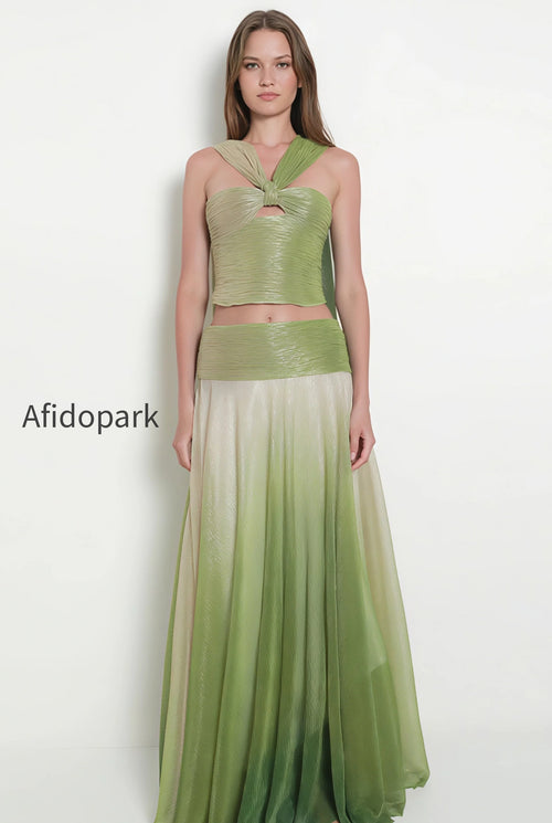 Elegant Gradient Halter Top And Skirt Set