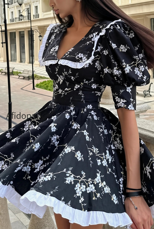 Floral Peter Pan Puff Sleeve Mini Dress