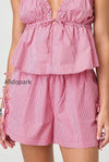 casual-stripe-solid-drawstring-shorts